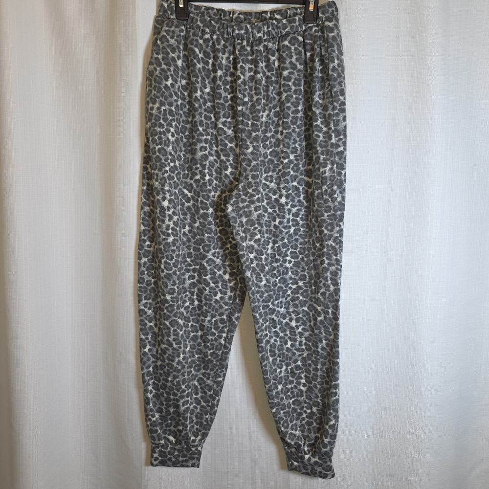 Zenana Womens Leopard Joggers Sweatpants Tapered Leg Size 1X Gray/Black